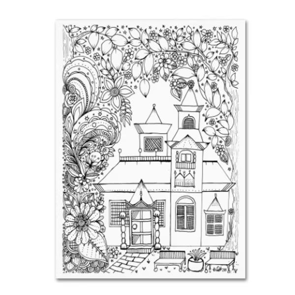 KCDoodleArt 'Japanese Inspired House' Canvas Art, 18x24, Trademark Fine Art, Mfr#: ALI3547-C1824GG